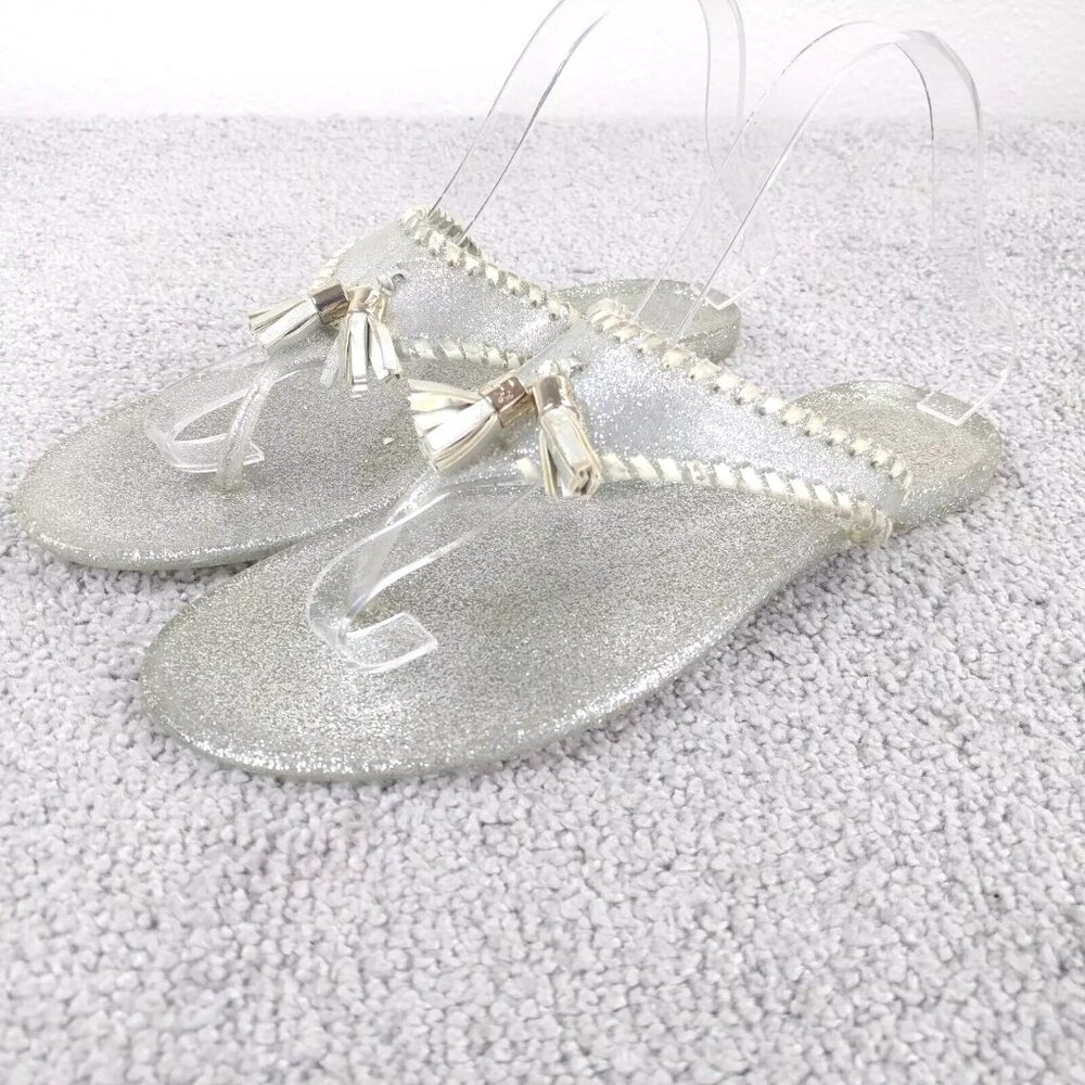 Jack Rogers Alana Jelly Sandals Womens 8 Tassel Silver Sparkle Flip Flop Shoes